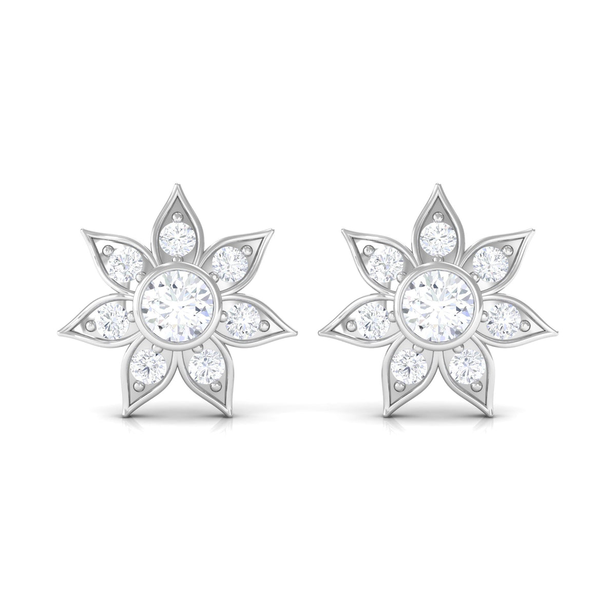 Natural Diamond Flower Earrings with Screw Back