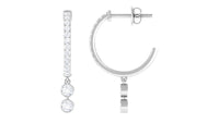 Diamond Hoop Drop Earrings in Bezel Setting