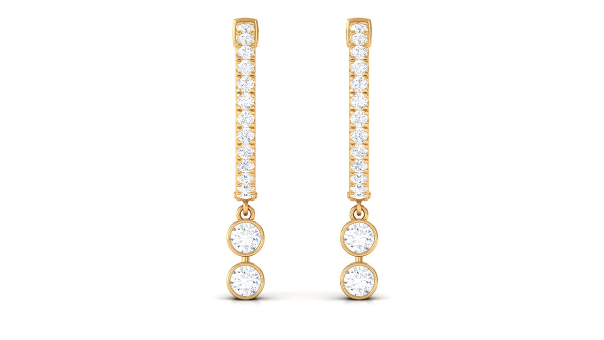 Diamond Hoop Drop Earrings in Bezel Setting