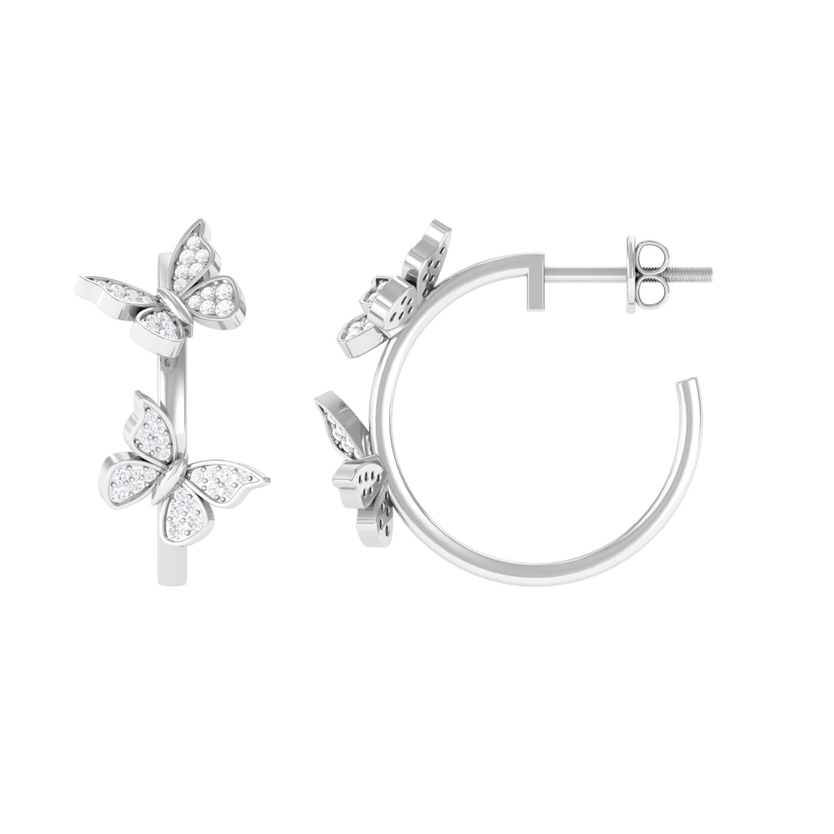 Diamond Butterfly Hoop Earrings