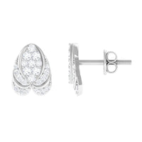 Genuine Diamond Lotus Leaf Earrings with Screw Back