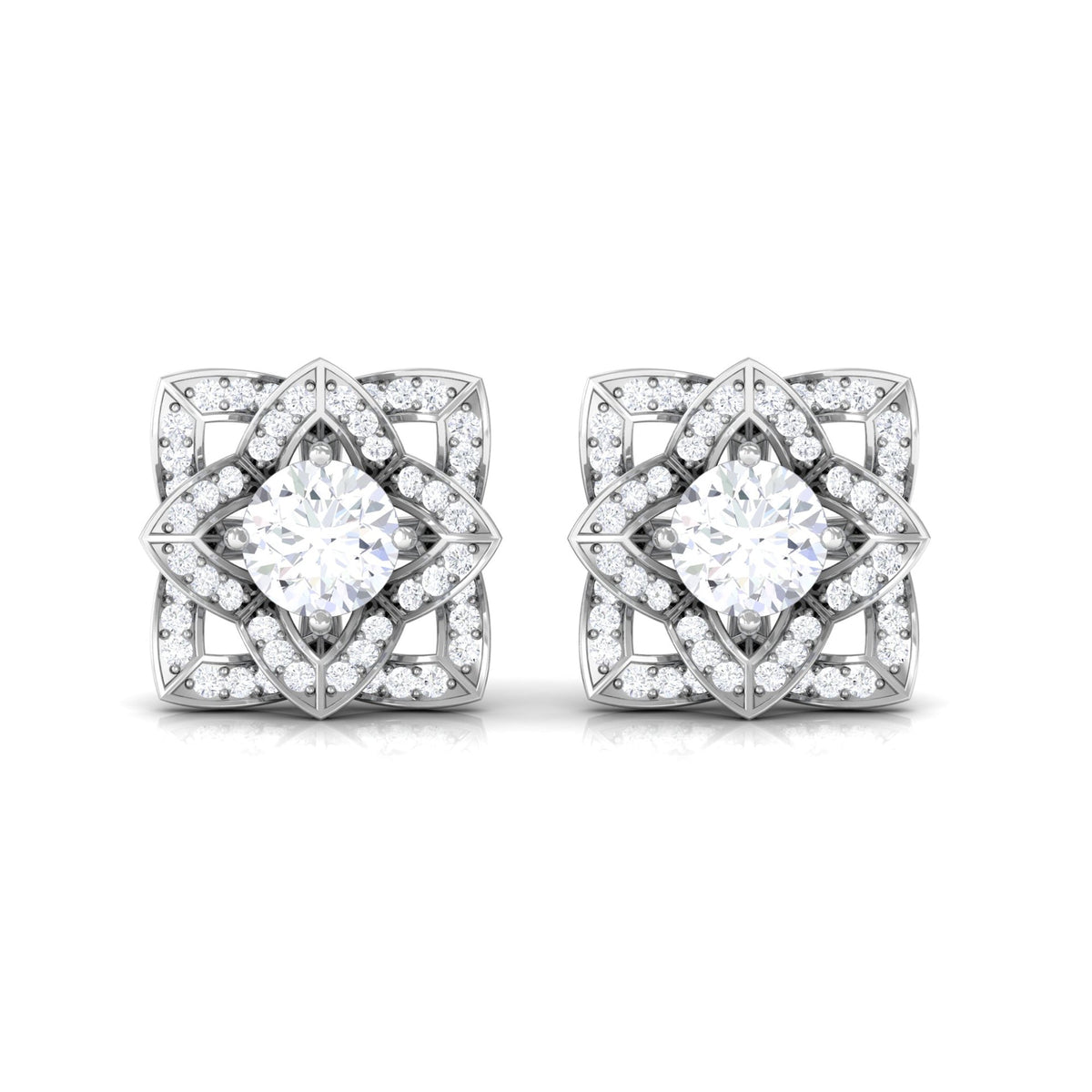 Natural Diamond Art Deco Earrings with Screw Back