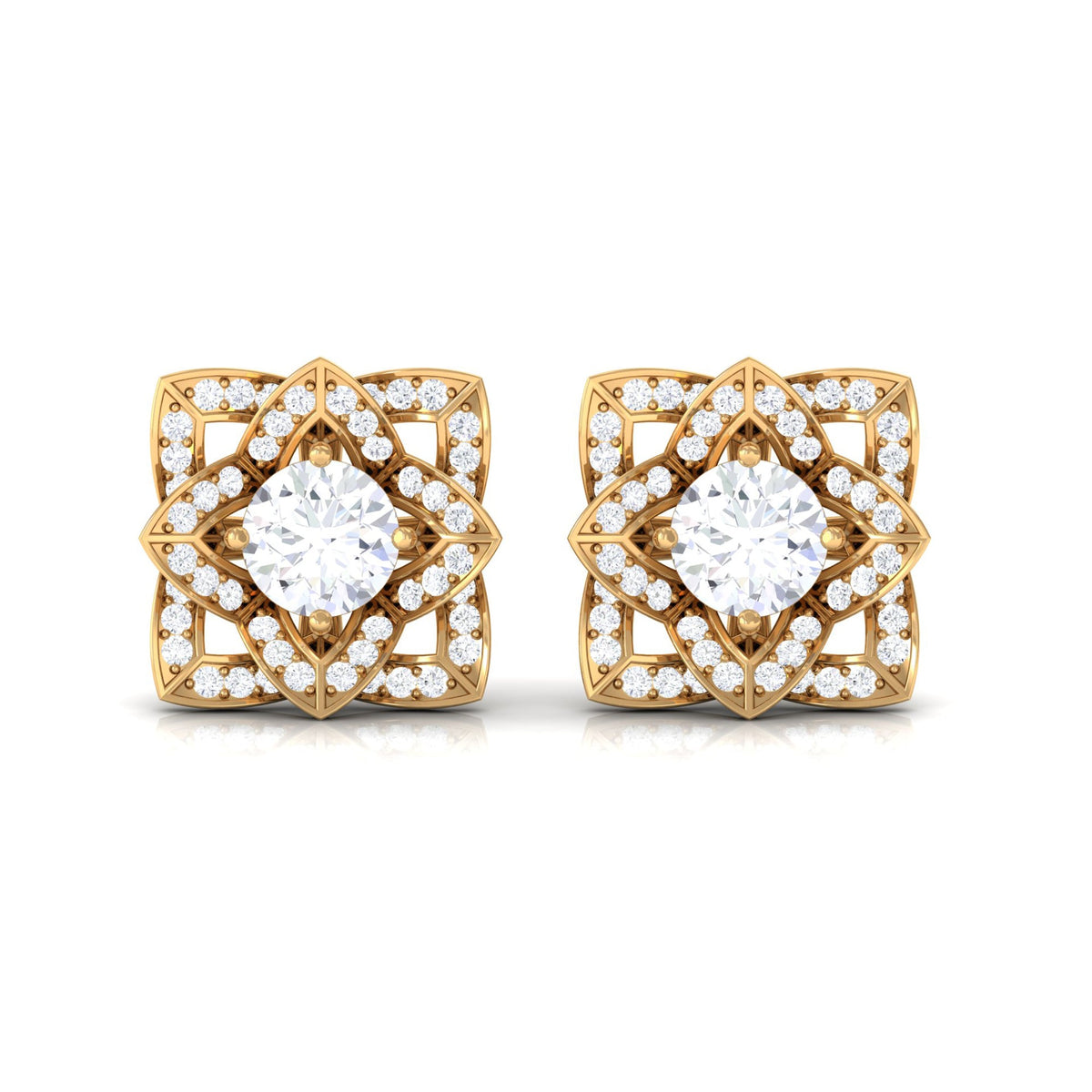Natural Diamond Art Deco Earrings with Screw Back