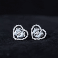 Diamond Heart Stud Earrings with Baby Feet