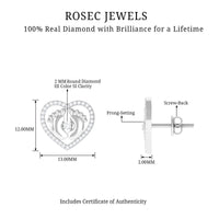 Diamond Heart Stud Earrings with Baby Feet
