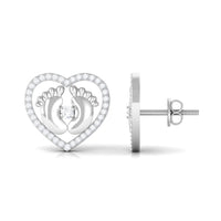 Diamond Heart Stud Earrings with Baby Feet