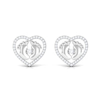 Diamond Heart Stud Earrings with Baby Feet