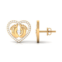 Diamond Heart Stud Earrings with Baby Feet