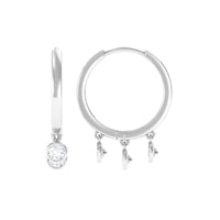 Natural 3 stone diamond drop hoop earrings by Rosec Jewels featuring elegant hoops with sparkling diamond stones.