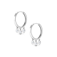 Natural 3 stone diamond drop hoop earrings by Rosec Jewels featuring elegant hoops with sparkling diamond accents.