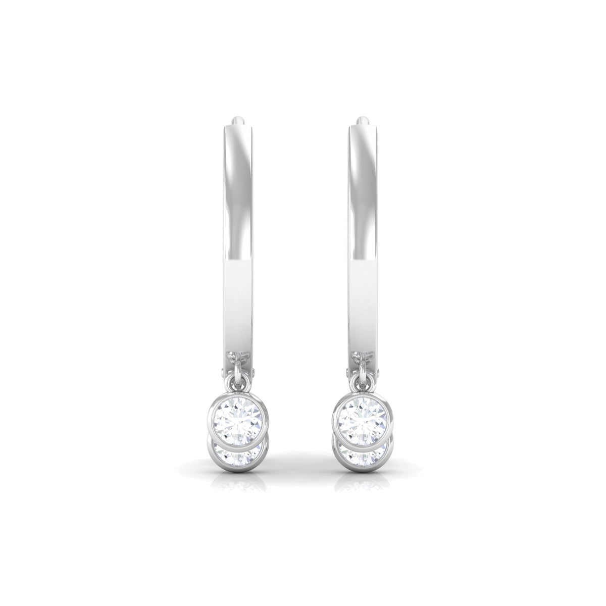 Natural 3 stone diamond drop hoop earrings by Rosec Jewels, featuring elegant hoops with sparkling diamond stones.