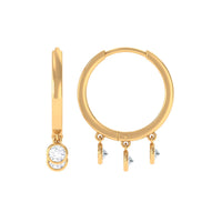 Natural 3 stone diamond drop hoop earrings from Rosec Jewels featuring elegant gold hoops with sparkling diamond accents.