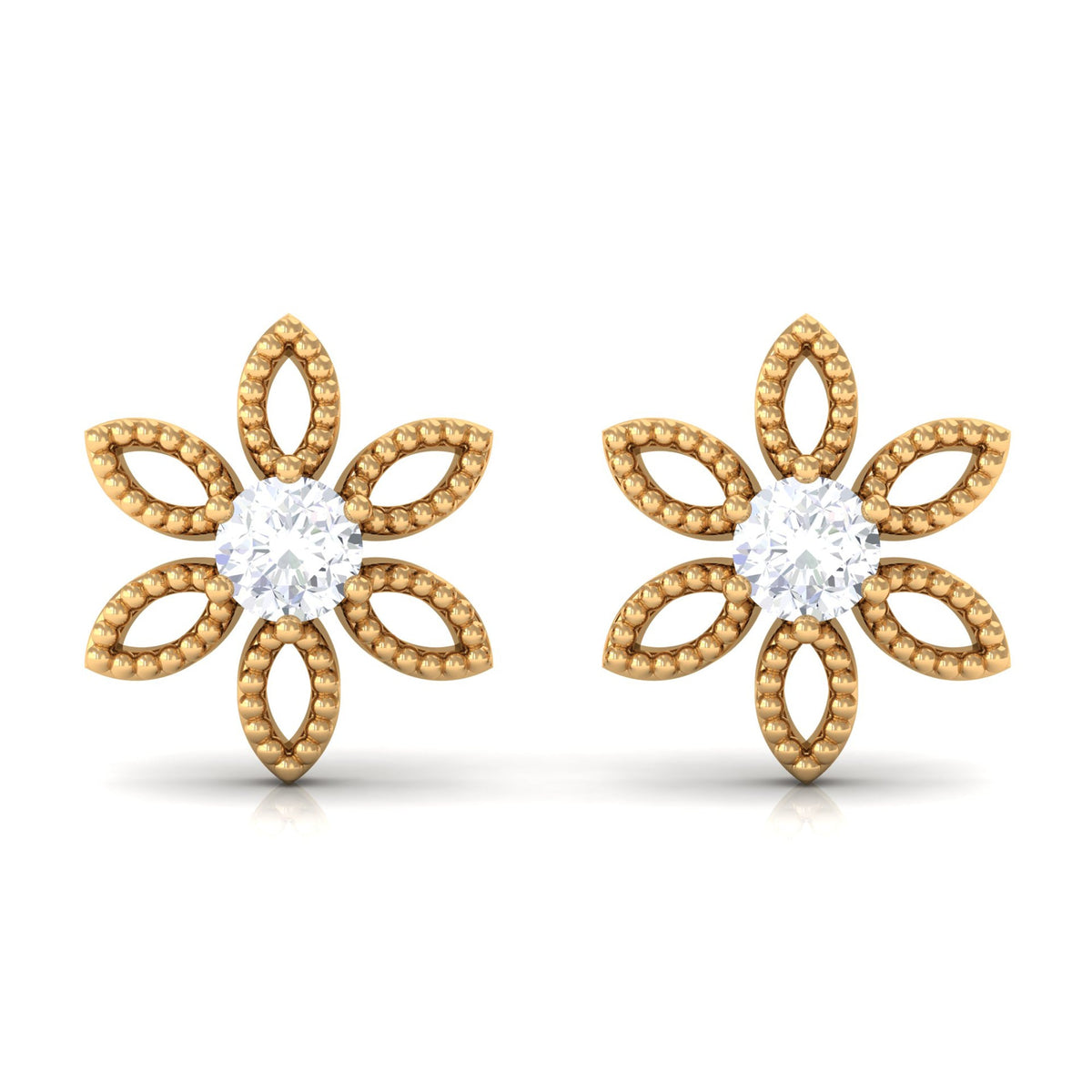Natural Diamond Flower Stud Earrings with Certificate