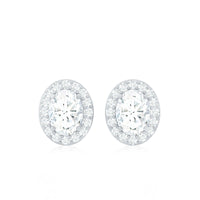 Rosec Jewels Halo diamond earrings with screw back, showcasing sparkling round diamonds set in elegant earring design.
