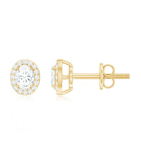 Rosec Jewels Halo diamond earrings with screw back, featuring sparkling diamonds and elegant design for pierced ears.