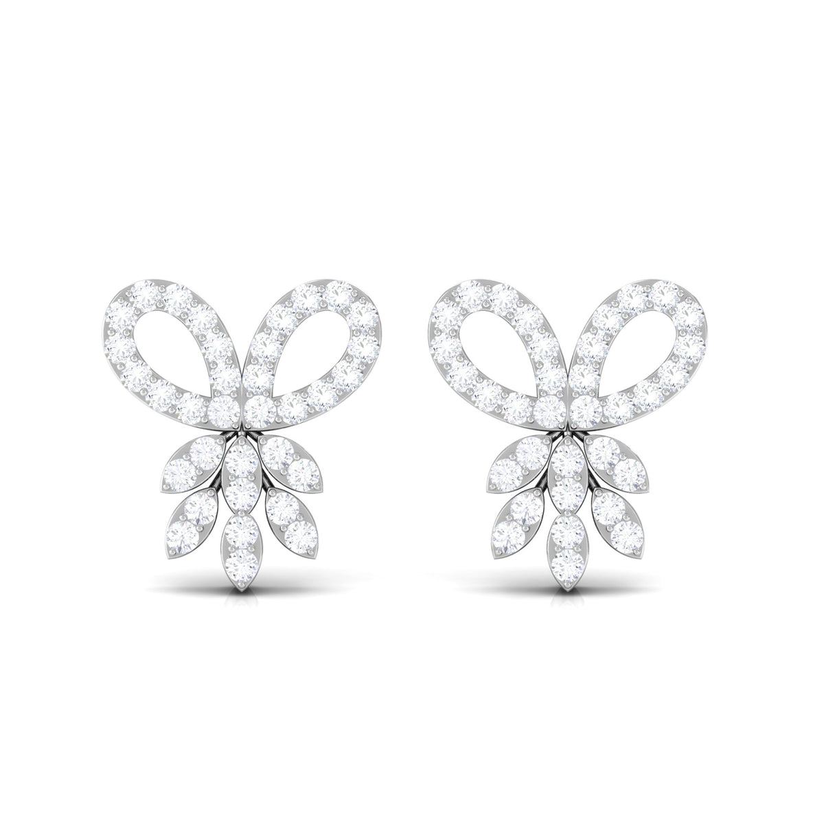 Rosec Jewels certified diamond bow earrings for women, featuring elegant design with sparkling diamonds and gold setting.