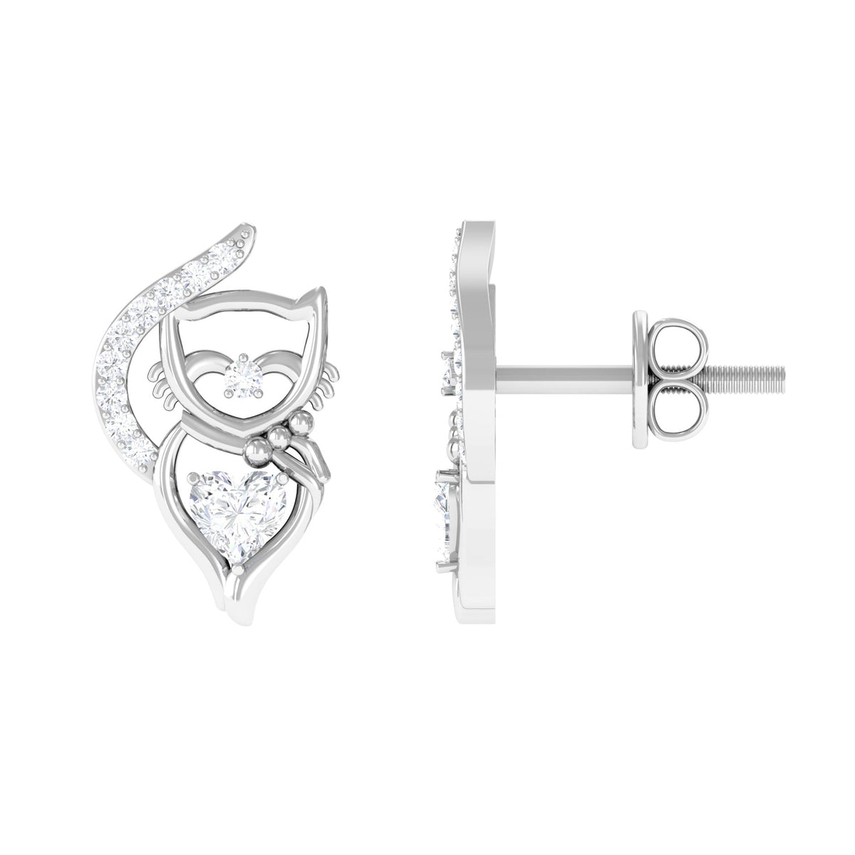 Heart Diamond Cat Stud Earrings For Women
