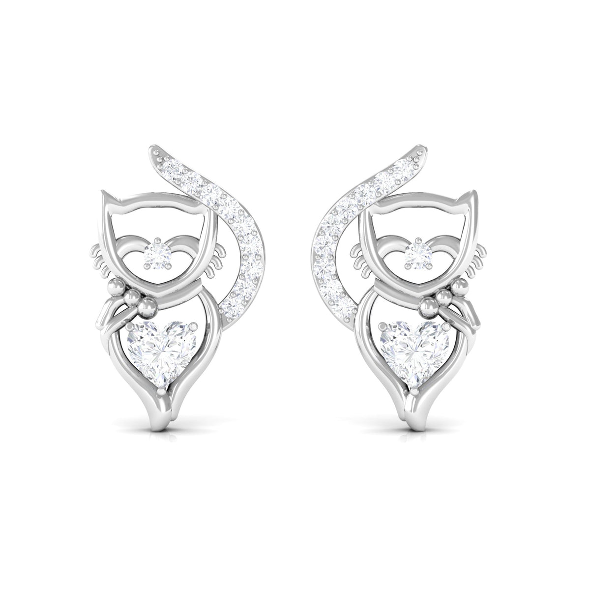 Heart Diamond Cat Stud Earrings For Women