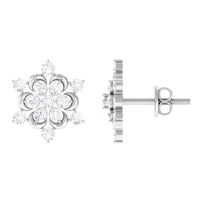 Certified diamond snowflake stud earrings by Rosec Jewels featuring sparkling diamond accents and intricate snowflake design.
