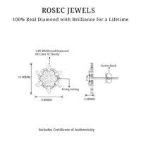 Certified diamond snowflake stud earrings by Rosec Jewels featuring sparkling diamond accents on a silver-toned earring setting.