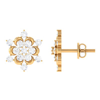 Rosec Jewels certified diamond snowflake stud earrings with sparkling diamond details on silver setting.