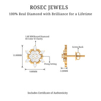 Certified diamond snowflake stud earrings by Rosec Jewels featuring sparkling diamond accents and intricate snowflake design.