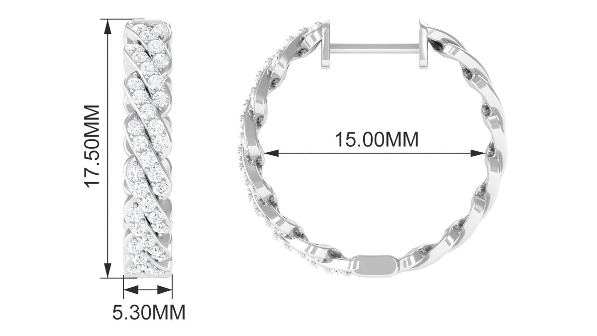 Natural Diamond Twisted Hoop Earrings with Certificate