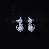 Certified Diamond Cat Kitty Earrings
