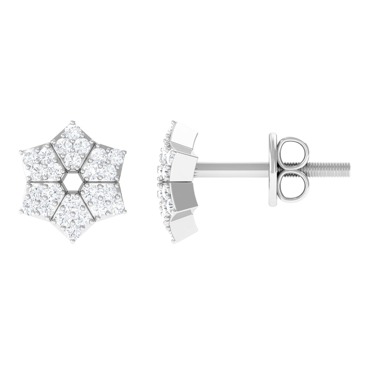 Certified Real Diamond Flower Earrings with Screw Back