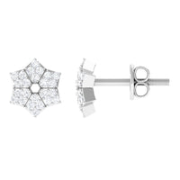 Certified Real Diamond Flower Earrings with Screw Back