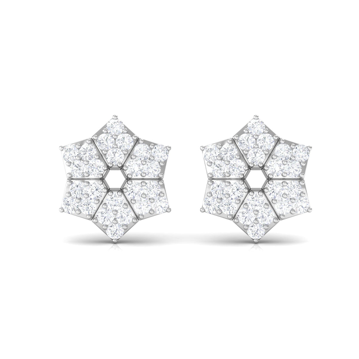Certified Real Diamond Flower Earrings with Screw Back