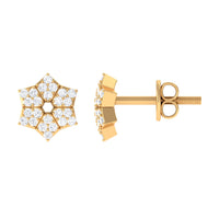 Certified Real Diamond Flower Earrings with Screw Back