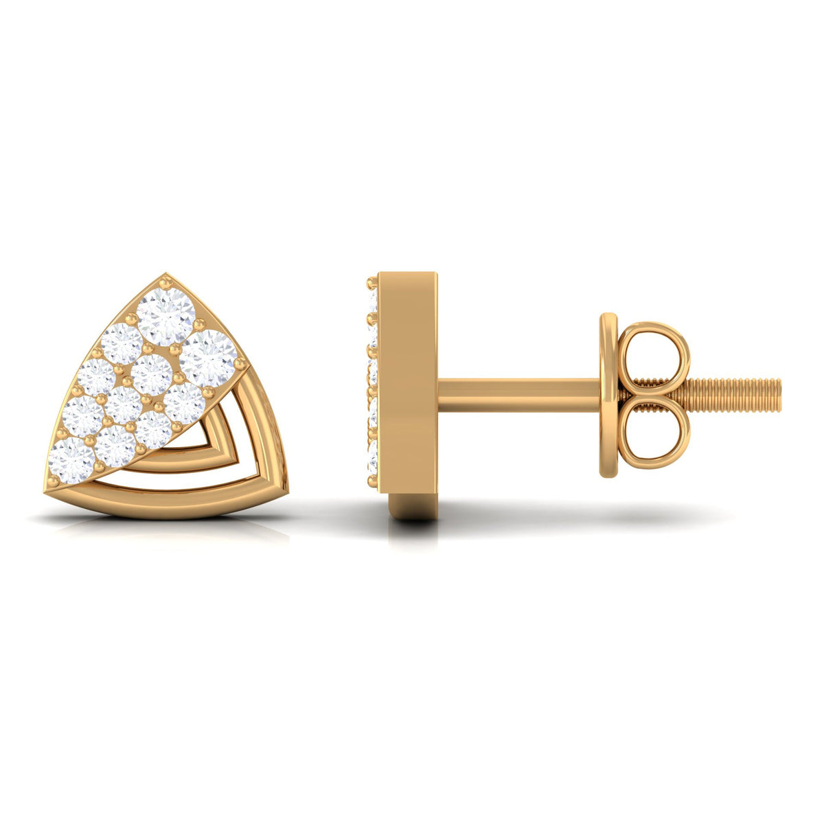 Genuine Diamond Geometric Stud Earrings with Screw Back