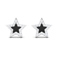 Natural Diamond Star Earrings with Black Enamel