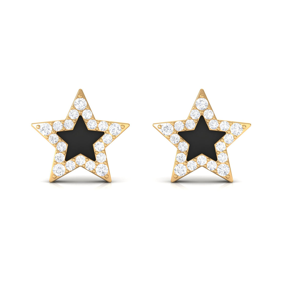Natural Diamond Star Earrings with Black Enamel