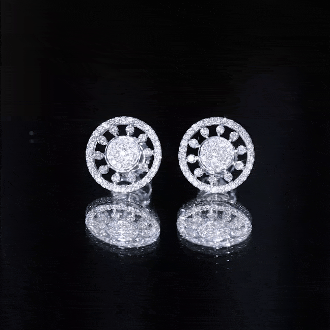 Yellow certified diamond statement ear studs earrings by Rosec Jewels showcasing sparkling diamond accents on gold settings.