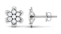 Brilliant Cut Diamond Flower Stud Earrings with Screw Back