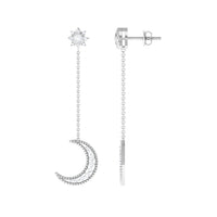 Rosec Jewels certified diamond star and moon chain earrings featuring sparkling diamond accents and delicate celestial design.