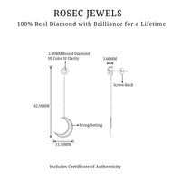 Rosec Jewels diamond star and moon chain earrings with sparkling gemstone accents and intricate metal detailing.