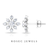 Round Cut Diamond Flower Stud Earrings for Women