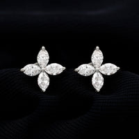 Marquise Shape Moissanite Flower Stud Earrings