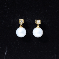 Real Freshwater Pearl and Diamond Drop Earrings
