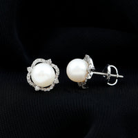 Cultured pearl and diamond stud earrings from Rosec Jewels featuring elegant, classic jewelry design.