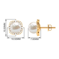 Elegant cultured pearl stud earrings with diamond accents from Rosec Jewels, featuring classic design and sparkling details.