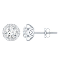 Certified 1 Carat Round Moissanite Classic Stud Earrings in Silver