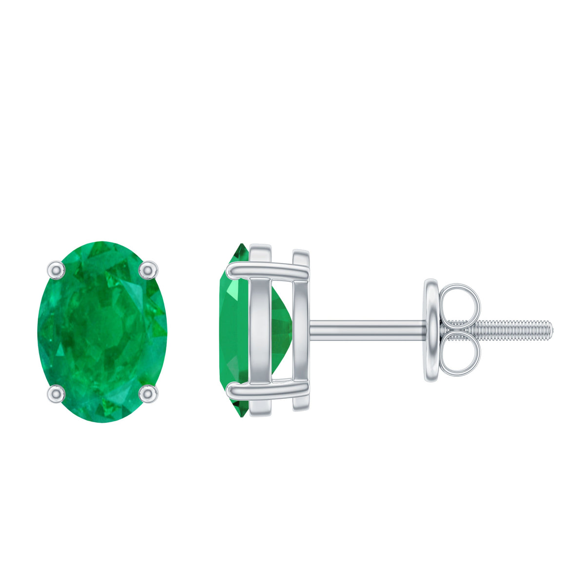 Oval shape emerald stud earrings for women by Rosec Jewels, featuring 1.43 carat vibrant green emeralds in a classic setting.