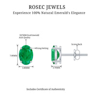 Oval shape emerald stud earrings for women by Rosec Jewels featuring 1.43 carats of vibrant green emeralds.
