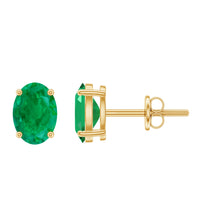 Oval shape emerald stud earrings for women featuring 1.43 carats from Rosec Jewels, showcasing elegant green gemstone jewelry.
