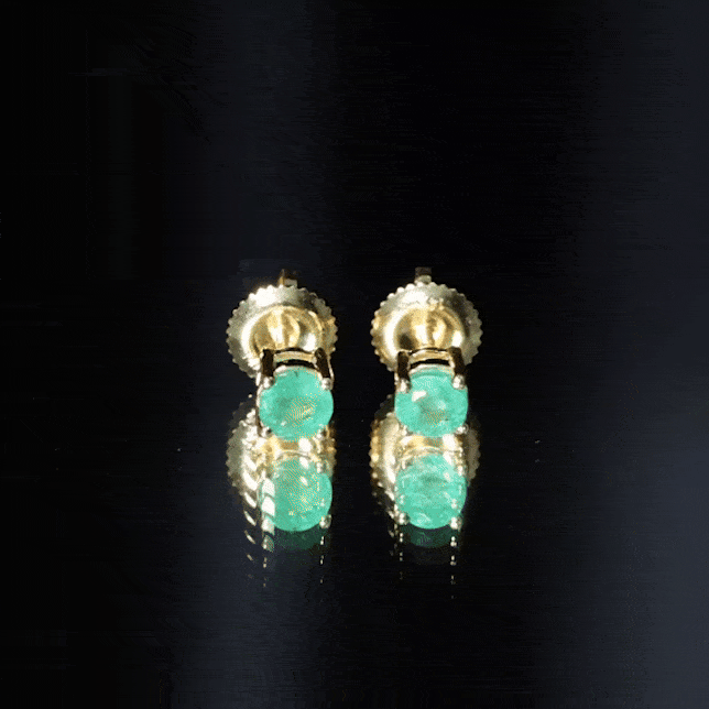 Round cut 5mm real emerald stud earrings by Rosec Jewels featuring vibrant green gemstones in a classic setting.