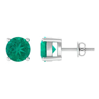 Round cut 5 mm real emerald stud earrings from Rosec Jewels, featuring vibrant green gemstones set in classic stud style.